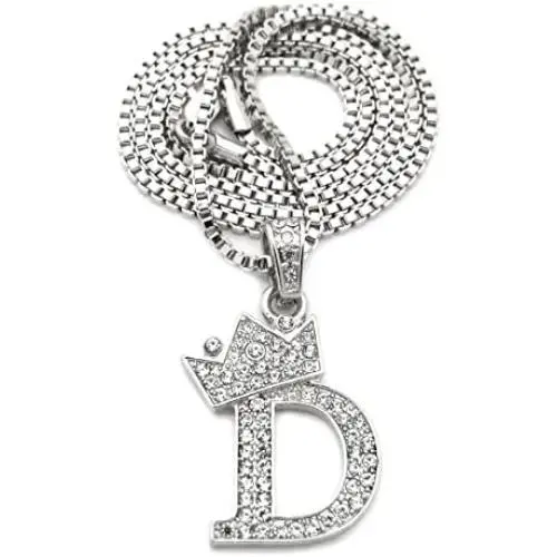 Fashion 21 Unisex Small Size Pave Initial Alphabet Letter Pendant 2mm 24 inches Box Chain Necklace
