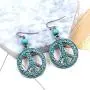 Vintage Antique Silver Round Peace Love Sign Symbol Hook Earring Hollow Carved Flower Drop Earring For Women Retro Jewelry