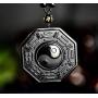 Natural Energy Stone Obsidian Crystal Necklace Yingyang Amulet Pendant Jewelry With Long Adjustable Bead Chain For Men Women