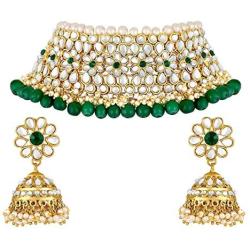 Aheli Elegant Indian Traditional Wedding Wear Kundan Pearl Encrusted Choker Necklace Set with Jhumki Earrings Ethnic Bollywood Party for Women