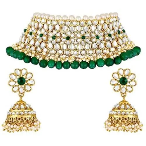 Aheli Elegant Indian Traditional Wedding Wear Kundan Pearl Encrusted Choker Necklace Set with Jhumki Earrings Ethnic Bollywood Party for Women Aheli Elegant Indian Traditional Wedding Wear Kundan Pearl Encrusted Choker Necklace Set with Jhumki Earrings Ethnic Bollywood Party for Women