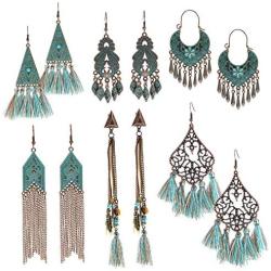 Fashion Bohemian Metal Vintage Dangle Earrings Set with Colorful Tassel Design for Women Ladies Girls Wedding Holiday Party Travel Accessories 6 Pairs BLUETEARS BY CAKVIN