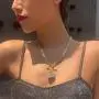 XUN Zhe Punk Hip Hop Lock Pendant Necklace Bling Bling Rhinestone Buckle Chain Clavicle Chain Shiny Crystal Choker Necklace Jewelry for Women Girls XUN Zhe Punk Hip Hop Lock Pendant Necklace Bling Bling Rhinestone Buckle Chain Clavicle Chain Shiny Crystal Choker Necklace Jewelry for Women Girls