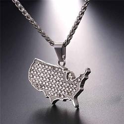 U7 Nation Map Pendant Patriotism Jewelry 18K Gold Plated Necklace Pendant with Adjustable Rolo Chain