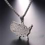 U7 Nation Map Pendant Patriotism Jewelry 18K Gold Plated Necklace Pendant with Adjustable Rolo Chain