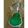Iced Laughing Buddha Icy Green Jade Pendant Necklace Rope Chain Genuine Certified Grade A Jadeite Jade Hand Crafted, Jade Necklace, 14k Gold Filled Laughing Jade Buddha Necklace, Silver Jade Medallion, Fast Prime Shipping, Green Jade Necklace