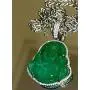 Iced Laughing Buddha Icy Green Jade Pendant Necklace Rope Chain Genuine Certified Grade A Jadeite Jade Hand Crafted, Jade Necklace, 14k Gold Filled Laughing Jade Buddha Necklace, Silver Jade Medallion, Fast Prime Shipping, Green Jade Necklace