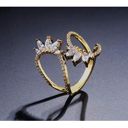 JewelryLand Gold Plated Leaves Open Ring Made with AAA Cubic Zirconia