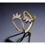 JewelryLand Gold Plated Leaves Open Ring Made with AAA Cubic Zirconia
