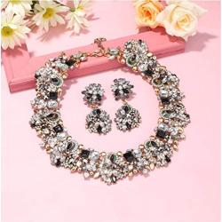 JOERICA Bib Statement Necklace for Women Chunky Choker Necklace and Earrings Set Rhinestone Vintage Fashion Necklace Costume Jewelry