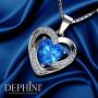 DEPHINI - Heart Necklace - 925 Sterling Silver - Branded Aqua CZ Crystal Pendant Birthstone - Fine Jewellery Love - 18'' Premium Rhodium Plated Silver Chain - Cubic Zirconia - Gifts for Women