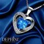 DEPHINI - Heart Necklace - 925 Sterling Silver - Branded Aqua CZ Crystal Pendant Birthstone - Fine Jewellery Love - 18'' Premium Rhodium Plated Silver Chain - Cubic Zirconia - Gifts for Women