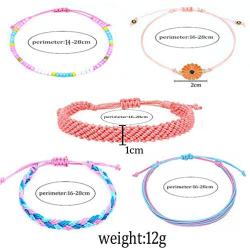 MDFY OEWGRF Handmade Colorful Bracelets Boho Beach Waterproof Adjustable Friendship Bracelet Set for Women Girls