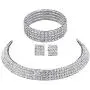 U/D Layered Shiny Rhinestone Beads Bracelet Choker Necklace Jewelry Set Glitter Multi Rows Crystal Long Fringe Tassel Drop Dangle Earrings for Women Girl Bridal Wedding Accessory