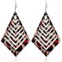 KaFu Lightweight Brown Wooden Earrings Geometric Rhombus Hollow Leopard print Long Drop Dangle Hook Bohemian Wood Earrings for Women Party Jewelry Accessories