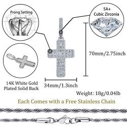 TOPGRILLZ Solid Baguette Cross Chain 14K Gold Plated Iced Out Pendant Necklace for Men and Women Religious Jewelry