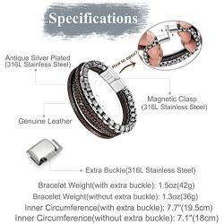 Speroto Mens Bracelets,Leather and Steel Bracelets, Chain Bracelets with Magnetic Clasp,Steel Bracelets for Men