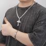 WESTMIAJW Mens Stainless Steel Silver Gold Jesus Cross Pendant Necklace Chain Bracelet Set Jewelry 45/50/55/60/65/70/75cm