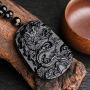 Natural Black Obsidian Dragon Necklace Healing Crystal Gemstone Necklaces Carved Stone Pendant Amulet Charm for Men or Women