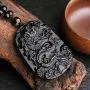Natural Black Obsidian Dragon Necklace Healing Crystal Gemstone Necklaces Carved Stone Pendant Amulet Charm for Men or Women Natural Black Obsidian Dragon Necklace Healing Crystal Gemstone Necklaces Carved Stone Pendant Amulet Charm for Men or Women