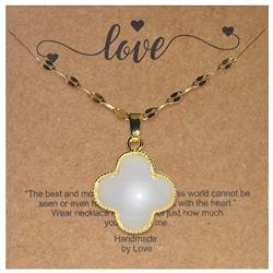 White Lucky Four Leaf Clovers Necklace Fashion Necklace for Ladies 18K Gold Filled Pendant Necklace, 18'' Suitable for Parties/Anniversaries/Birthday Presents/Valentines Day/Thanksgiving Day