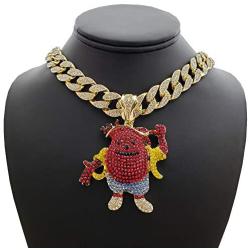 Hip Hop Iced KOOL AID MAN Pendant w/ 18'' Full Iced Cuban Choker Chain Necklace Set