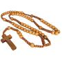 Christian Catholic Wooden Beige Rosary Prayer Beaded Cross Crucifix Christ Jesus Necklace for Auto Car for Men Women Religious Jewelry Jerusalem Pendant 20''