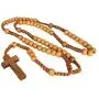 Christian Catholic Wooden Beige Rosary Prayer Beaded Cross Crucifix Christ Jesus Necklace for Auto Car for Men Women Religious Jewelry Jerusalem Pendant 20''
