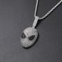Moca Jewelry Iced Out Alien Cartoon Pendant Necklace 18K Gold Plated Bling CZ Simulated Diamond Hip Hop Rapper Chain Necklace for Men Women