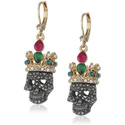 Betsey Johnson ''Skeletons After Dark'' Pave Skull Drop Earring