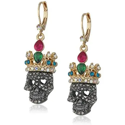 Betsey Johnson ''Skeletons After Dark'' Pave Skull Drop Earring Betsey Johnson ''Skeletons After Dark'' Pave Skull Drop Earring