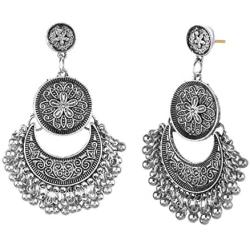 Efulgenz Boho Vintage Antique Ethnic Gypsy Tribal Indian Oxidized Silver Black Chandbali Jhumka Earrings Jewelry