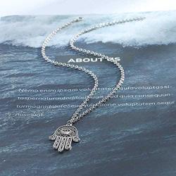 Olbye Hamsa Pendant Necklace Silver Hamsa Hand Necklace Choker Minimal Necklace Jewelry for Women and Girls