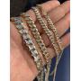 Harlembling Mens Flat Cuban Chain - Two Tone Diamond Cut - 14k Gold Over Solid 925 Sterling Silver - Made in Italy - 5mm 6mm 8mm 10mm