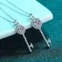 PINGTOUGE Hearts and Arrows Moissanite Key Pendant Necklace 925 Sterling Silver Lucky Lock Opener 18'' Rolo Link Chain for Women Girls