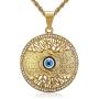Lee Island Fashion 24K Gold Plated Eye of Horus On Tree Of Life Egyptian Protection Pendant Stainless Steel Necklace For Men Boys, 24 Inch Chain Blue Evil Eye Jewelry