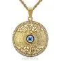 Lee Island Fashion 24K Gold Plated Eye of Horus On Tree Of Life Egyptian Protection Pendant Stainless Steel Necklace For Men Boys, 24 Inch Chain Blue Evil Eye Jewelry