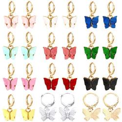 Sntieecr 12 Pairs Butterfly Earrings for Women, Acrylic Colored Butterfly Drop Earrings Butterfly Hoop Dangle Earrings Women and Girls Fashion Jewelry Gift Set