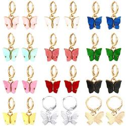 Sntieecr 12 Pairs Butterfly Earrings for Women, Acrylic Colored Butterfly Drop Earrings Butterfly Hoop Dangle Earrings Women and Girls Fashion Jewelry Gift Set