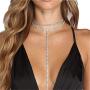 Riymusry Sexy Multilayered Long Choker Necklaces Double Layer Crystal Full Rhinestone Choker Necklace Statement Necklace Luxury Collares Jewelry for Women Body Jewelry Nightclub Party(Silver Necklace)