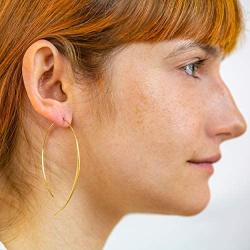 Columbus 14K Gold or Rhodium Plated Upside Down Open Hoop Earrings - Lightweight Hypoallergenic Wire Dangle Drop Threader Earrings