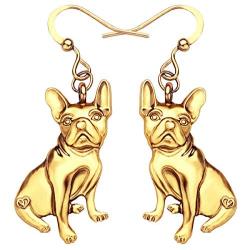 WEVENI Alloy Antique Gold Silver Plated French Bulldog Earrings Dangle Drop Pet Dog Jewelry for Girls Women Ladies Gift