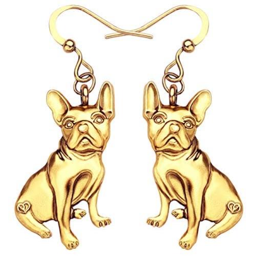WEVENI Alloy Antique Gold Silver Plated French Bulldog Earrings Dangle Drop Pet Dog Jewelry for Girls Women Ladies Gift