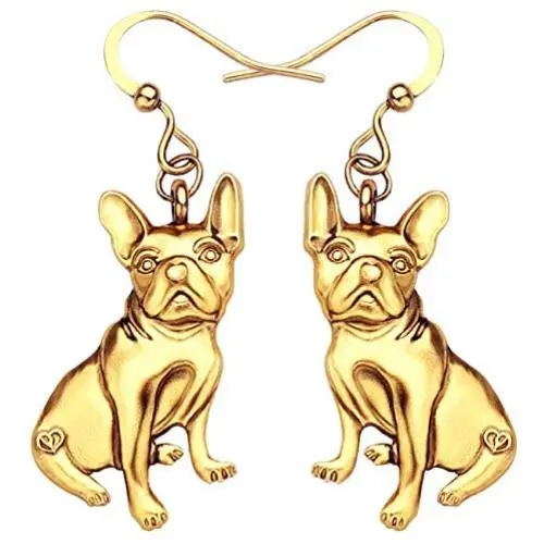 WEVENI Alloy Antique Gold Silver Plated French Bulldog Earrings Dangle Drop Pet Dog Jewelry for Girls Women Ladies Gift
