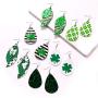 St.Patrick’s Day Faux Leather Earrings Bulk Green Teardrop Earring Lightweight Glitter Hat Drop Earring Layered Leaf Dangle Earring Jewelry Gifts for Women Girls