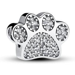 WYKISS Pandora Paw Prints Charm Bead - 925 Sterling Silver Bead Charms Fit European Charm Bracelets and Necklaces Valentines Gift