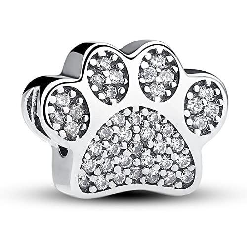 WYKISS Pandora Paw Prints Charm Bead - 925 Sterling Silver Bead Charms Fit European Charm Bracelets and Necklaces Valentines Gift