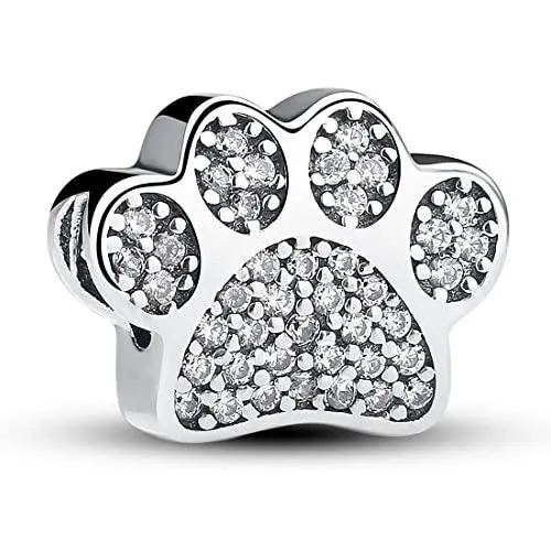 WYKISS Pandora Paw Prints Charm Bead - 925 Sterling Silver Bead Charms Fit European Charm Bracelets and Necklaces Valentines Gift