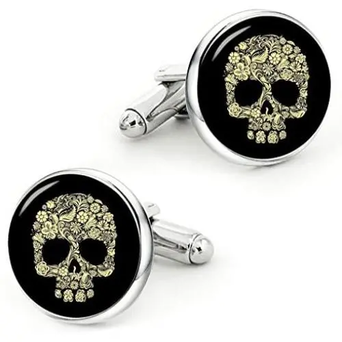 Kooer Vintage Gold Sugar Skull Cufflinks Handmade Gold Skull Cuff Links Wedding Jewelry Gift for Men Kooer Vintage Gold Sugar Skull Cufflinks Handmade Gold Skull Cuff Links Wedding Jewelry Gift for Men