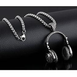 Headphones black Necklace gold Music Pendant silver Hiphop Fashion chain with 24in chain